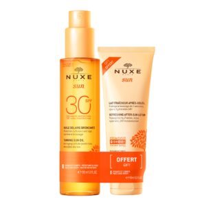 NUXE Duo Huile Solaire Bronzante Haute Protection SPF30 visage et corps et Lait Fraicheur Après-Soleil visage et corps 100ml offert