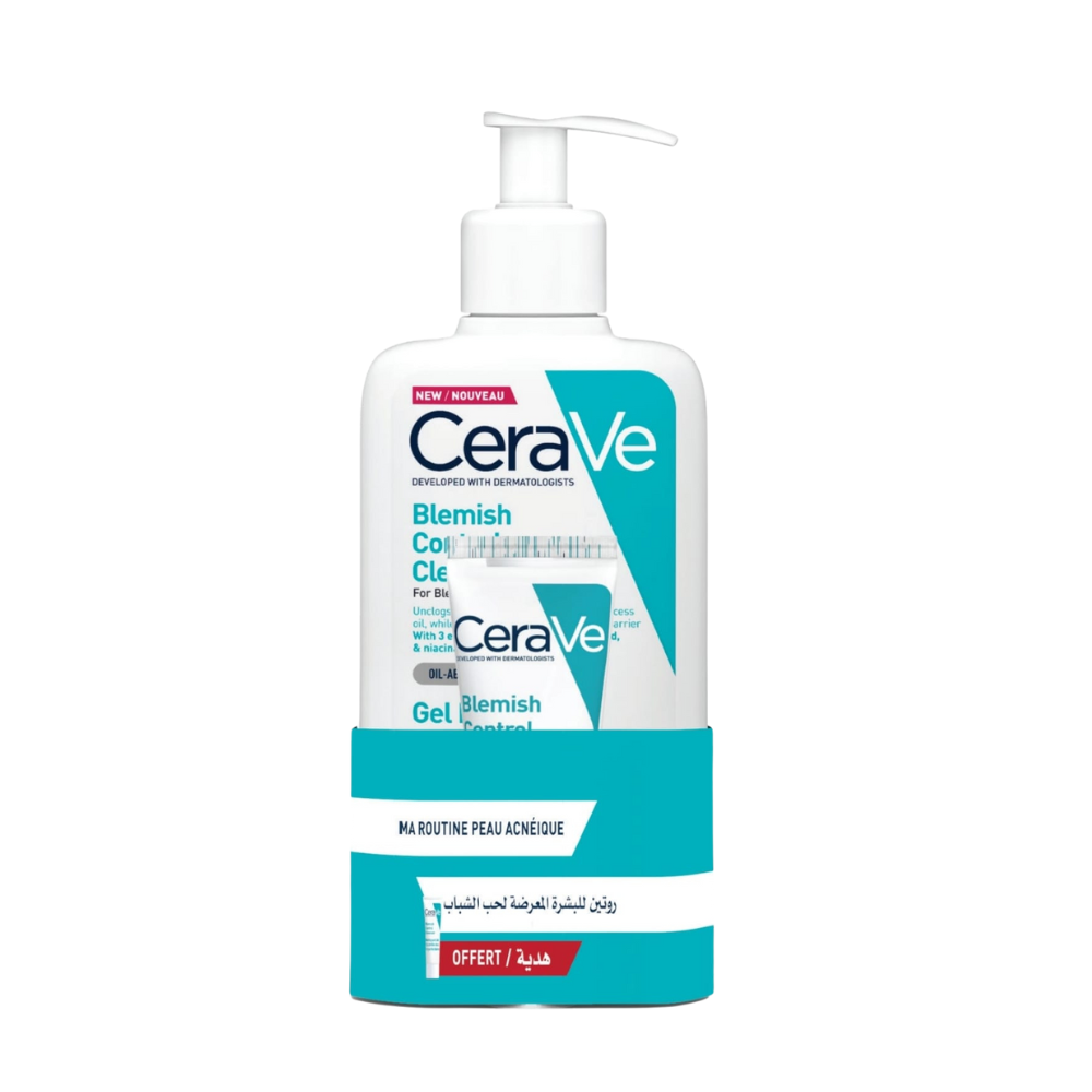 Photo du Gel Moussant Anti-Imperfections CeraVe pour peau grasse et acnéique avec une miniature offerte