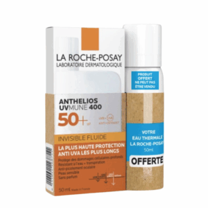 Photo de la crème solaire fluide invisible Anthelios UVMUNE 400 SPF50+ avec Eau Thermale offerte